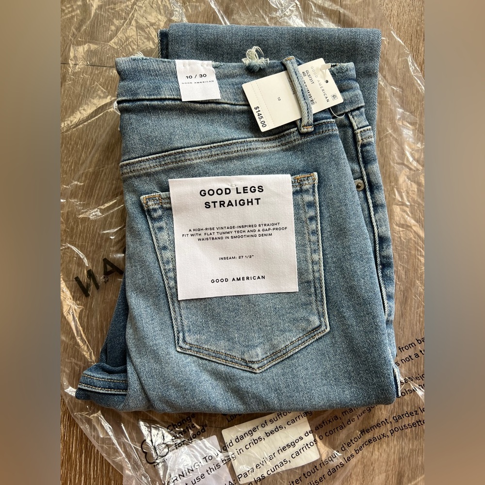 Good American - High Waist Good Legs Straight Jeans - color indigo 378 - size 10